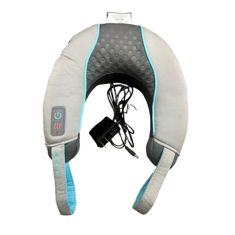 HoMedics Heated Electric Neck Support Pillow Gray Blue Corded